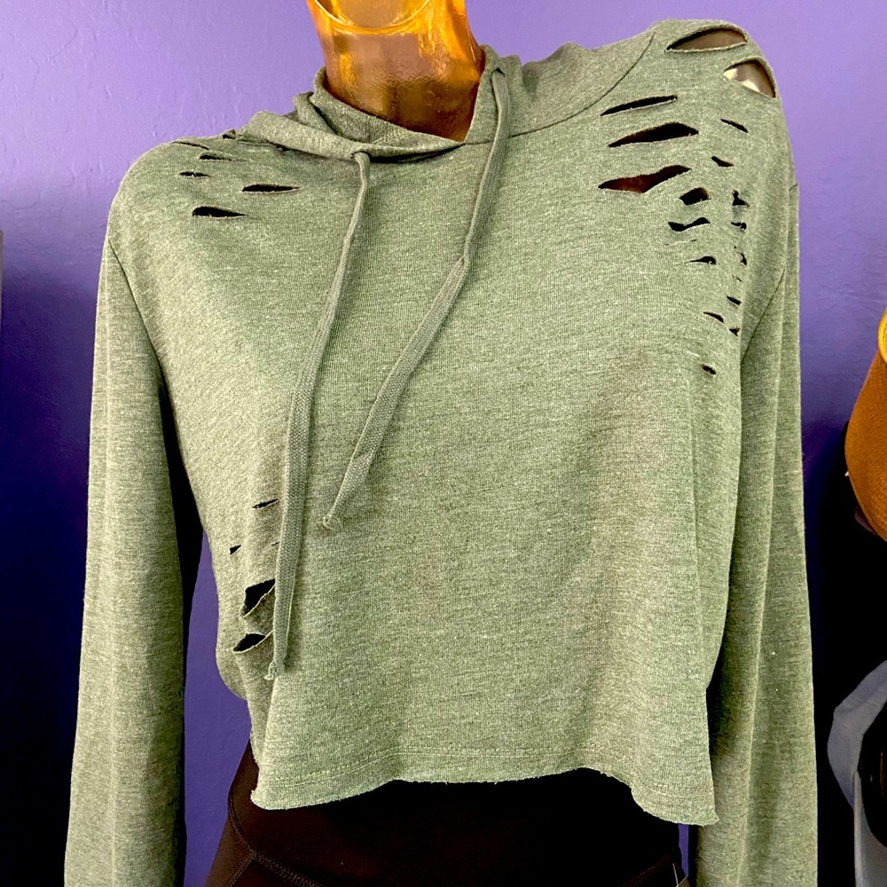 Distressed hoodie top